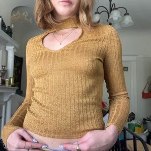 H&M Mustard Yellow Sparkly Cut-Out Long Sleeve Top